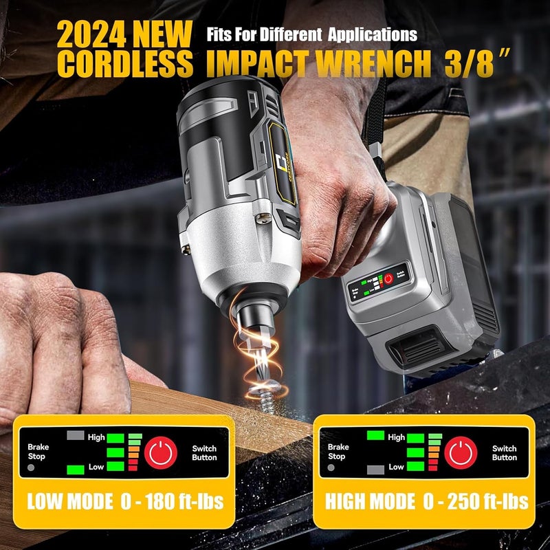 Cerycose Cordless Impact Wrench for Dewalt Battery 250FT-LBS 3/8 inch 340N.m Compact Impact Gun Brushless Electric Includes LED Work Light - 2400RPM Light-Duty Impact Driver Wrench - No Battery - Image 3